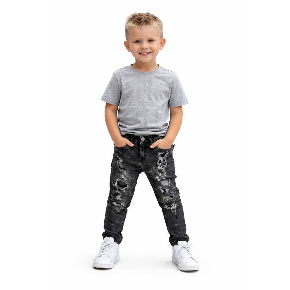 FWRD Denim Boys Size 6 Distressed Black Skinny Jeans Ripped Moto Biker Style